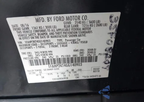 2016 Ford Taurus Sho z USA, uszkodzony, nr VIN 1FAHP2KT4GG140903